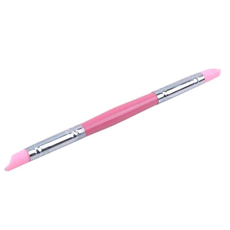 Розовый цвет зубная щетка с двумя головками и Скульптура ручка силиконовые щетки искусства ногтя зеркала порошка пыли аппликатор