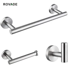 ROVADE 3-Pieces Set Bathroom Hardware Kit, SUS304 Stainless Wall Hand Towel Bar, Toilet Paper Holder, Robe Towel Hooks(Brushed)