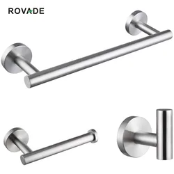 ROVADE 3-Pieces Set Bathroom Hardware Kit, SUS304 Stainless Wall Hand Towel Bar, Toilet Paper Holder, Robe Towel Hooks(Brushed)