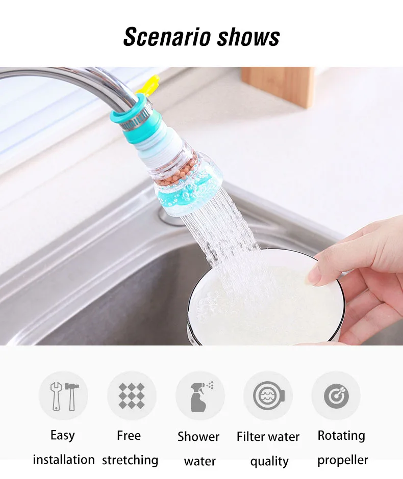 Универсальный кухонный кран, головки водопроводного крана, вращающийся на 360 градусов, бытовой очиститель воды, фильтр-распылитель, фильтрация активированным углем