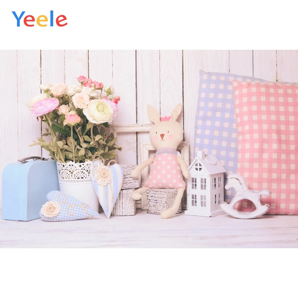 

Wooden Planks Wall Pillow Flowers Doll Newborn Child Baby Photography Backdrops Custom Photographic Backgrounds For Photo Studio