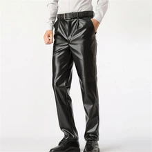 Мужские осенние бархатные кожаные штаны больших размеров зимние теплые кожаные брюки из искусственной кожи, прямые брюки из искусственной кожи Cuero Pantalones