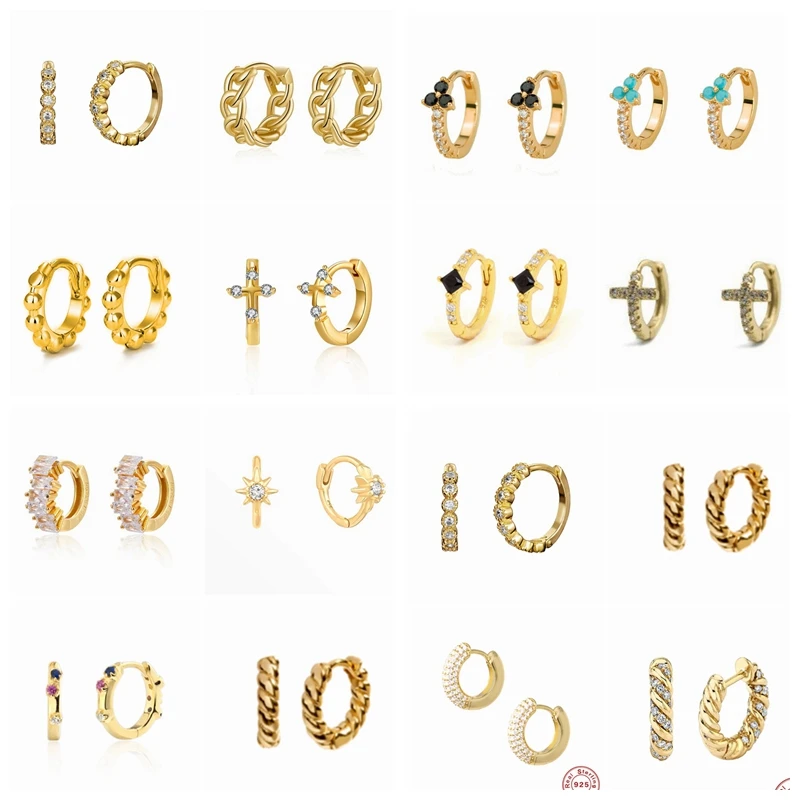 925 Small Cross Hoop Earrings For Women Black Zircon Hoop Earrings Piercing