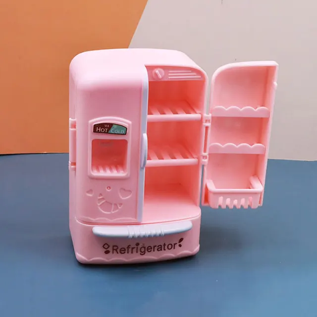 Mini Double Door Refrigerator Girl Toys Miniature Kitchen Furniture Accessories for Barbie Dolls & Kids Play Food Games 3