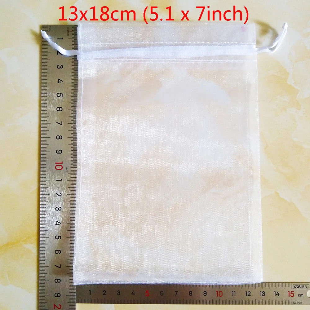 100 шт. Drawstring Органзы Сумки 5x7 7x9 9x12 10x15 13x18 15x20 17x23 20x30 25x35 30x40 см День Рождения Рождественский Подарок Упаковка Ювелирных Изделий Сумки Коробка Свадебная Вечеринка Подарочная Сумка Коробка