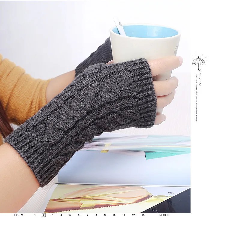 Half Finger Knitted Gloves Retro Linen Flower Color Gloves Women's Thermal Bracer Winter Fingerless Gloves Manufacturers Direct