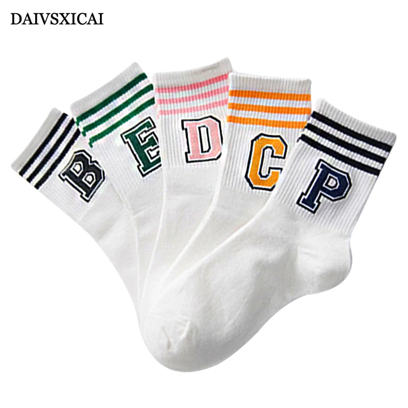5 пара/лот = 10 штук, Осень-зима, две полоски, цифровые, длинные, полиэфирные, женские, хлопковые носки, модные, спортивные, повседневные, для девушек
