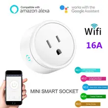 Tomada inteligente wifi tomada eua 16a tomada sem fio do temporizador do monitor de energia 100-240v vida inteligente controle remoto de voz com alexa google