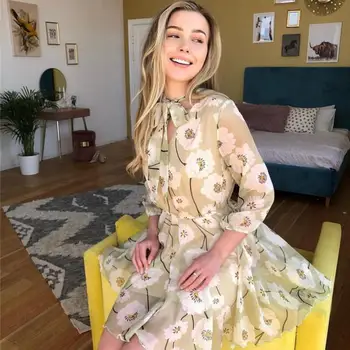 

Vintage Floral Spring Summer Dress Women Fashion Street Casual Half Sleeve Chic Party Dress Work Office Lady Dress