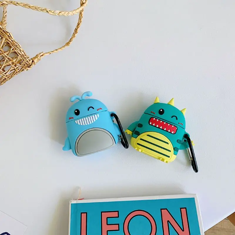 Cartoon Animal Protective Case Silicone Cover with Carabiner for Airpods 1/2 Kit for smart watch