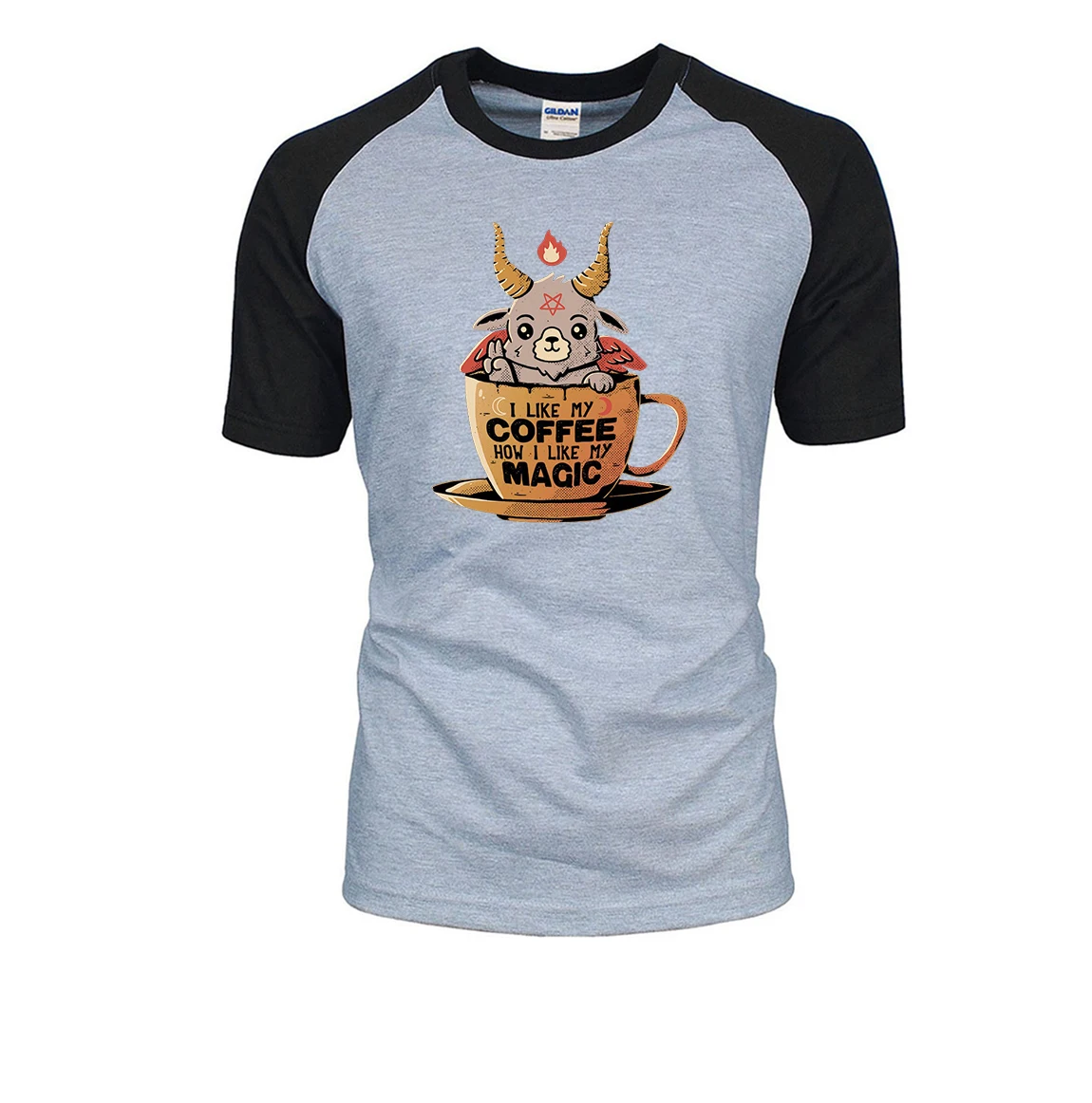 

Black Coffee Funny Men's T Shirt 2020 Summer Male Tops Cotton Short Sleeve Cute Satan Fallen Angels Streetwear Raglan Tee Shirt