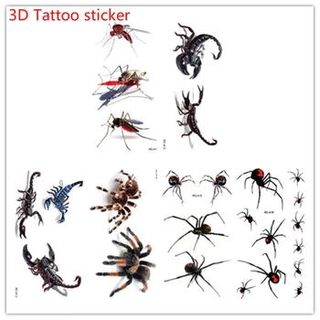 

3D Stereo Halloween Tattoo Stickers Horror Spider Scorpion Mosquito Tattoo Stickers Temporary Waterproof Body Chest Art Decals