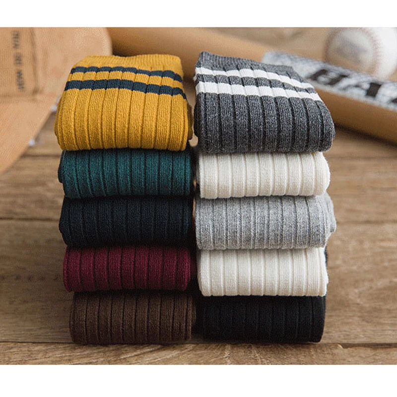 Japanese Loose Socks High School Girls Harajuku Socks Solid Colors Needles Knitting Striped Cotton Socks Women yellow blue black