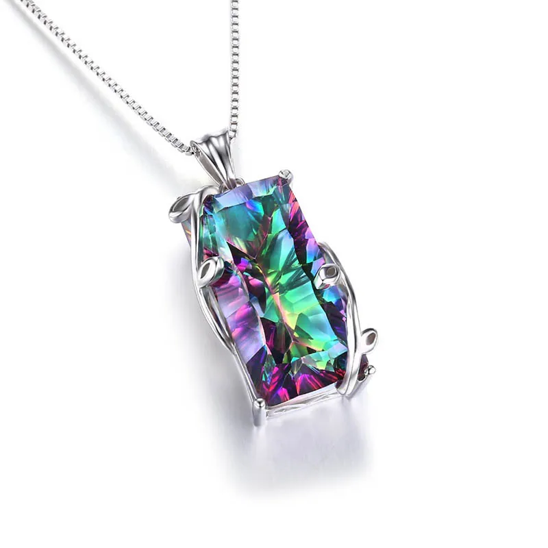 Jellystory Silver 925 Jewelry Necklace with Rectangle Topaz Gemstones Pendants for Women Wedding Engagement Party Gift