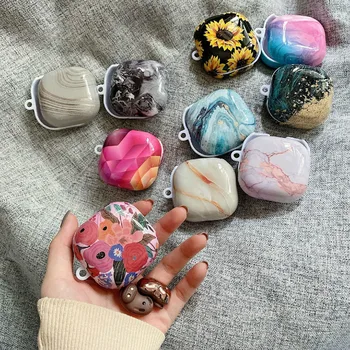 

Cute Bluetooth Earphone Case for Samsung Buds Live Flower Pattern Headphone Cover Bright Marble PC Hard Shell Protective Cover