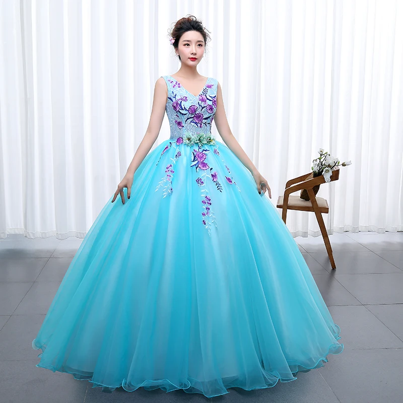 Vestido de 15 anos 16 Quinceanera светло-голубые платья Бальные платья с v-образным вырезом длиной до пола со шнуровкой сзади сладкий 15 платье для балла маскарада