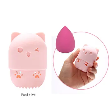 

Kitten Beauty Powder Puff Holder Sponge Makeup Egg Drying Case Portable Soft Silicone Cosmetic Sponge Box Holder