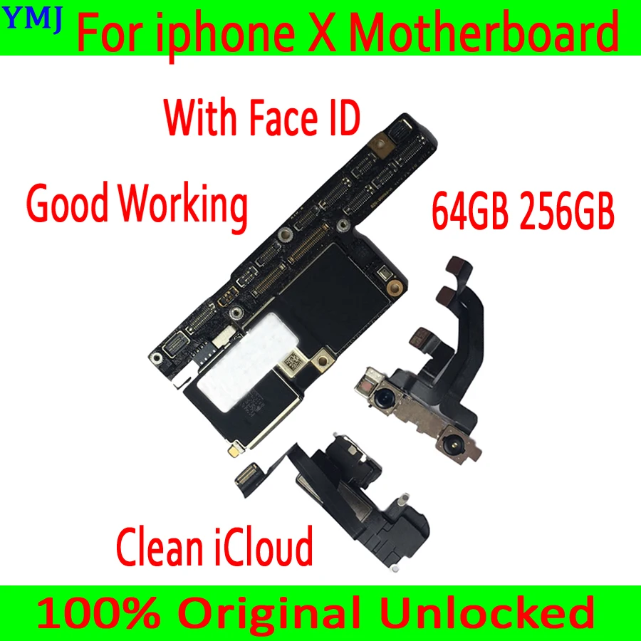 US $137.95 Original Unlock Motherboard For iPhone X Mainboard 64GB 256GB With Chips For iPhone X Logic Board with Face ID  Without Face ID