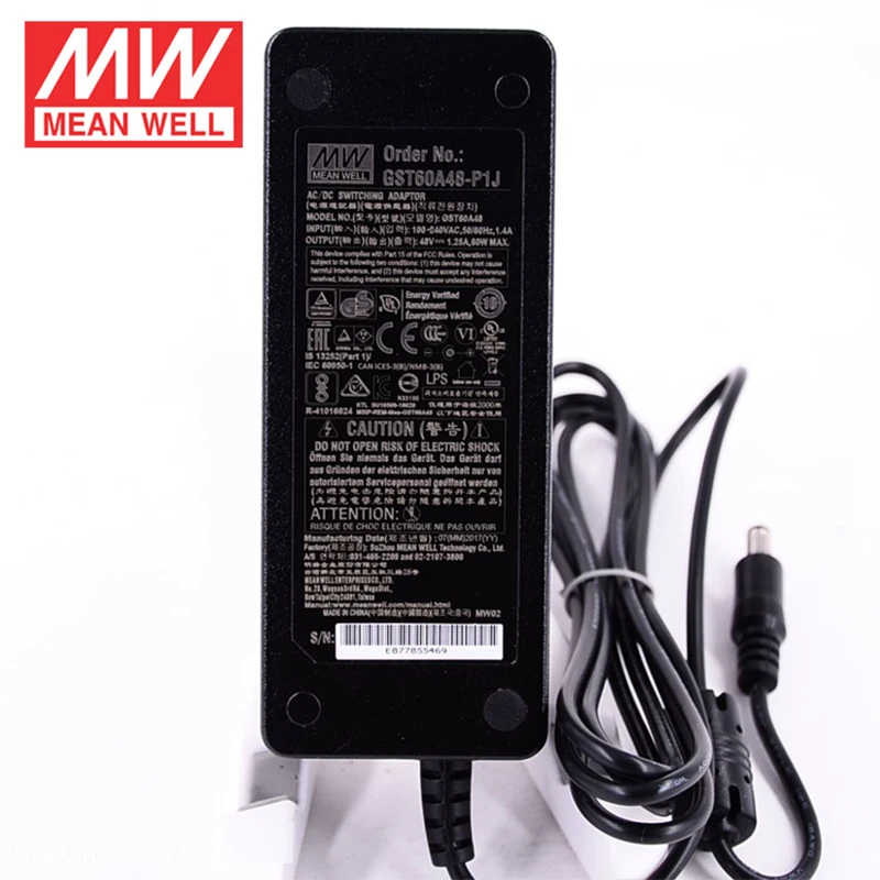GST60A48-P1J означает, что хорошо промышленный рабочий стол адаптер 110 V/220 V AC до 48V DC 1.25A 60W Meanwell уровень VI адаптер переключатель питания