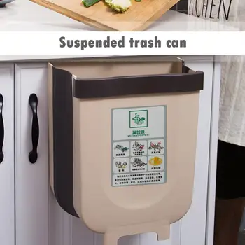 

9L Folding Waste Bin Kitchen Cabinet Door Hanging Trash Bin Trash Can Wall Mounted Trashcan for Bathroom Toilet Waste Storage