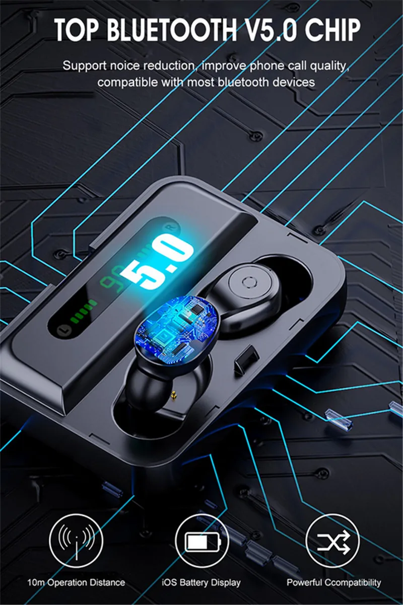 TWS беспроводные наушники 8D стерео Bluetooth 5,0 Hi-Fi HD спортивная Гарнитура мини-наушники светодиодный дисплей с 1200 мАч внешним аккумулятором