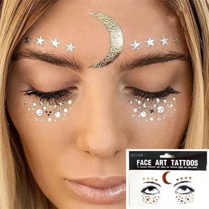 6  Waterproof Rhinestone Crystal Face Stickers For Women Fashion  Masquerade Judy Bar Tattoo Eyebrows Face Stick Drill Sticker