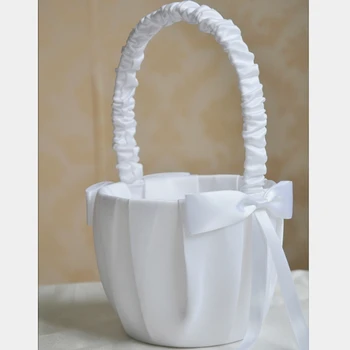 

New Romantic Bowknot White Satin Wedding Ceremony Party Flower Girl Basket