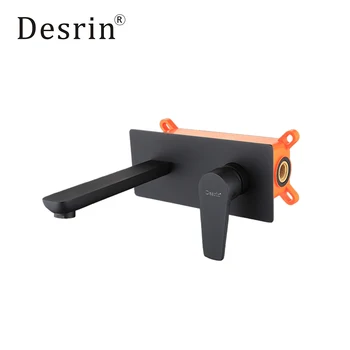 

Desrin Modern Square Matte Black Washbasin Single Handle Faucet Wall-Mounted Faucet Hot And Cold Brass Concealed Bathroom Faucet