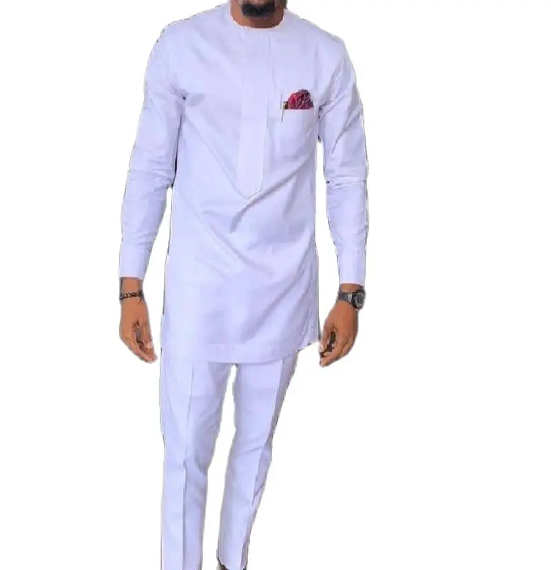 African fashion shirts patch trousers solid white pant sets senator style male groom suits plus size party wear African clothes luxury male suit 2023 new in elegant male brand jacquard suit jacket pants 2 pieces set formal party business wedding male suits