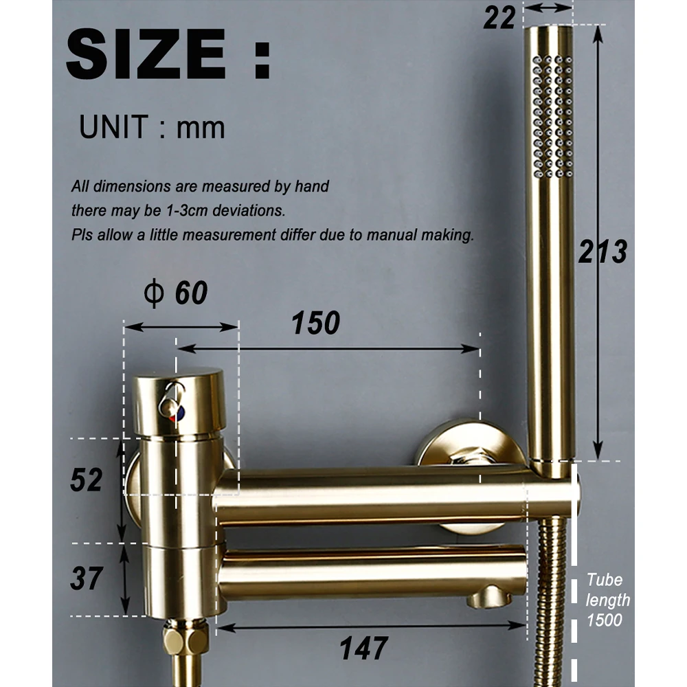 BagnoLux Single Holder Dual Control Wall Mounted Brushed Gold Black Brass Hot and cold Bathroom Bathtub Faucet Tub Shower Set