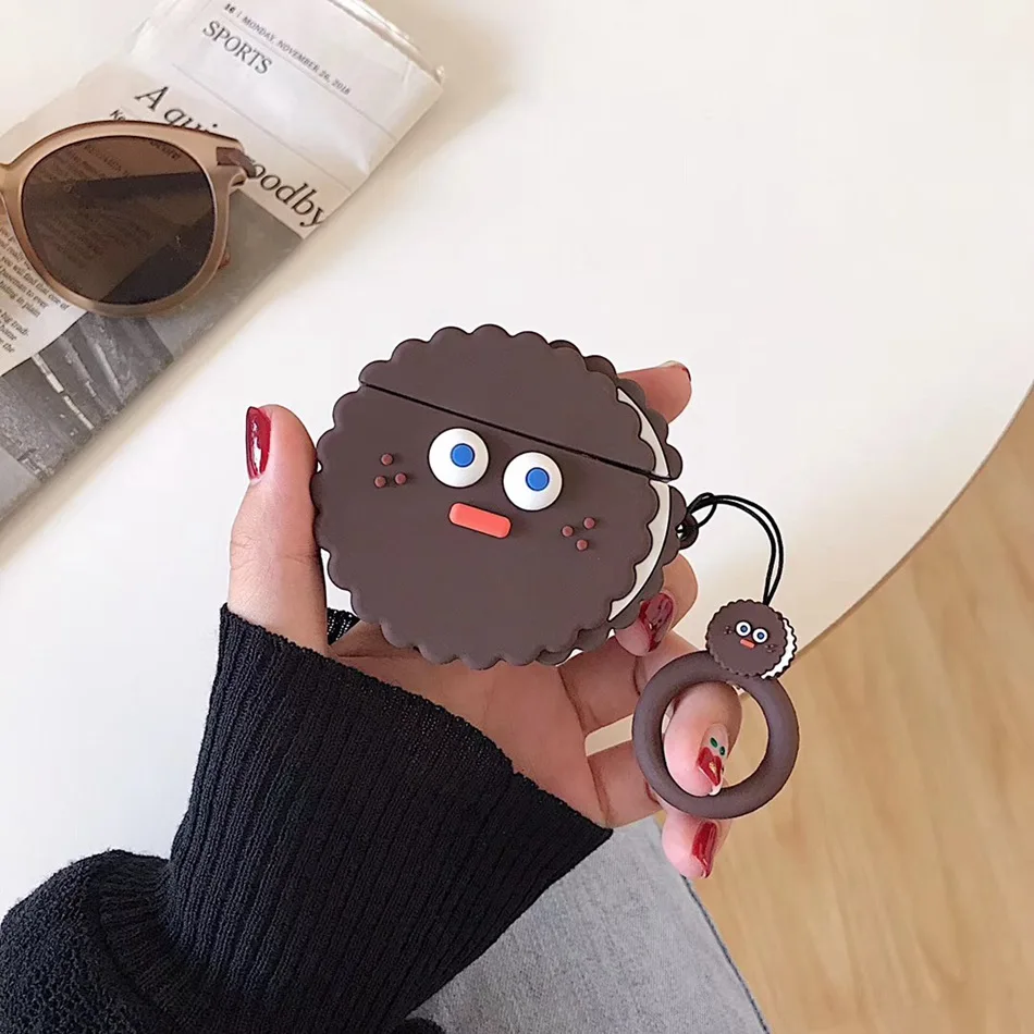 Biscuits A1 Для AirPods чехол 3D милый бисквит Кола бургер чехол для наушников s для Apple Airpods 2 забавная Защитная крышка с кольцом на палец - Цвет: Biscuits A1