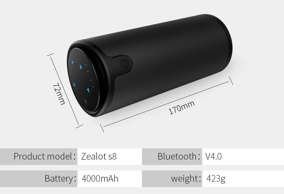 Zealot S8 Bluetooth с сенсорным управлением Колонка+ сумка для переноски HiFi поддержка sd-карты громкой связи беспроводная стереоколонка для наружного использования