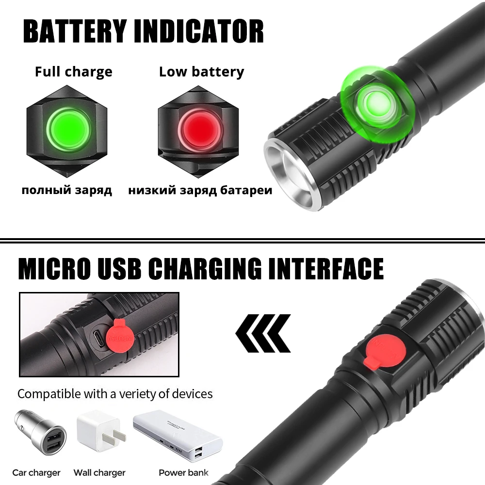 USB Перезаряжаемый светодиодный светильник-вспышка, супер яркий сенсорный индукционный фонарь с кнопкой, водонепроницаемый фонарь, 3 режима, масштабируемый велосипедный светильник, светильник для кемпинга