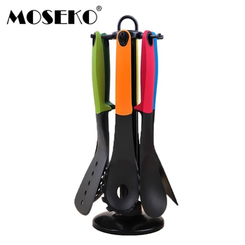 

MOSEKO 7pcs/set Non-stick Nylon Cooking Utensils Set Turner Spatula Soup Ladle Colander With Stand Rack Holder for Cooking Tool
