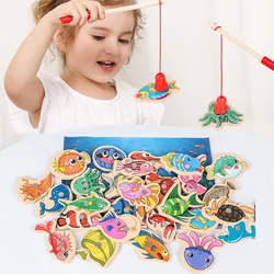 Jouet en bois magnétique Fshing numérique, jeu de société, maternelle, Intelligence, dessin animé, aimant, canne à poisson, cadeaux pour enfants, 15/31 pièces 