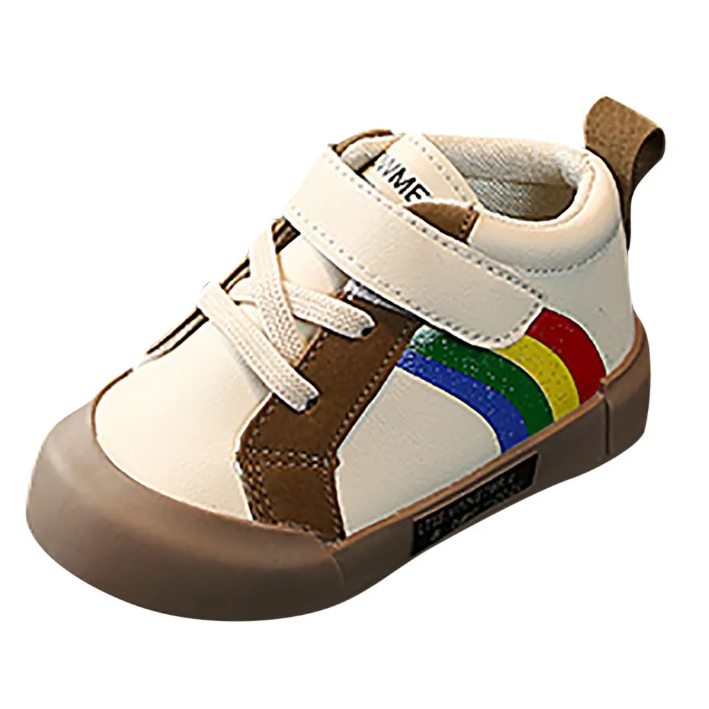 BG JAYCOSIN First Walker Sneakers Fashion Rainbow Kids Light Weight Pu Leather Flats Shoes Baby Boys Girls Soft Rubber Sneaker - Color: BG