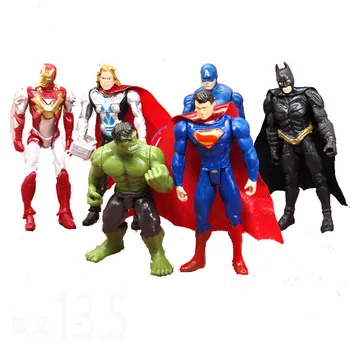 

6 pcs Super Hero Action Figures Iron Man Black Hulk Flash Superman Batman Captain Action Figure Model Toys for kids Gifts