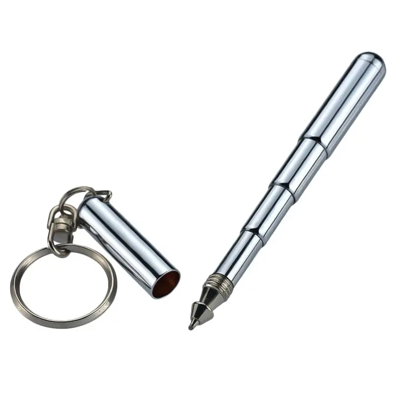 Portable Stainless SteelTelescopic Ballpoint Pen Metal Key Ring Keychain Tools 