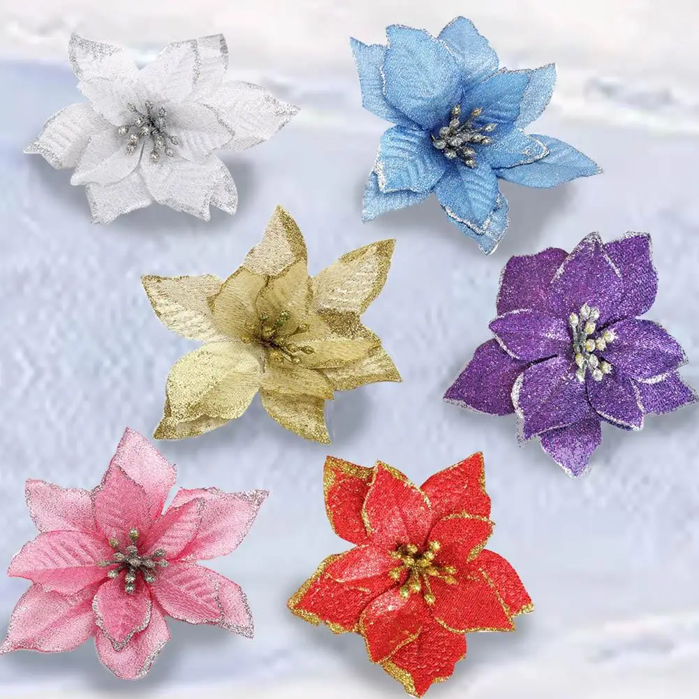 

8pcs Gold Red Pink Purple Christmas Artificial Flower Christmas Tree Ornaments Artificial Flower Fake Flower Wedding Decoration