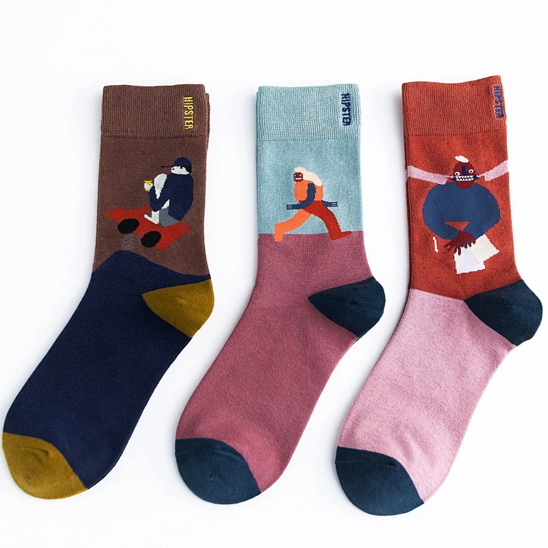 3 пары в партии, хлопковые носки для мужчин и женщин, оригинальные носки Harajuku с рисунком, милые счастливые носки, 35-43 - Color: Group K