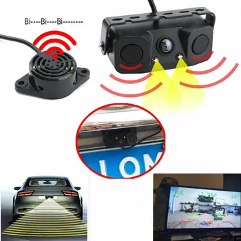 

Car Rearview Camera With 2 Parking Sensors 12V-24V 5 Inch Reversing Display 3 In 1 Car Parking Sensor Rear View Camera Buzz