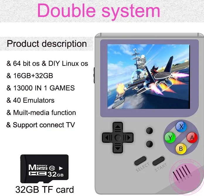 Gray Double OS 48GB Двойная система Linux Ретро игровая консоль 3 дюйма 16 Гб портативная игровая консоль RG300 32 Гб TF 13000 классические игры - Цвет: Gray Double OS 48GB