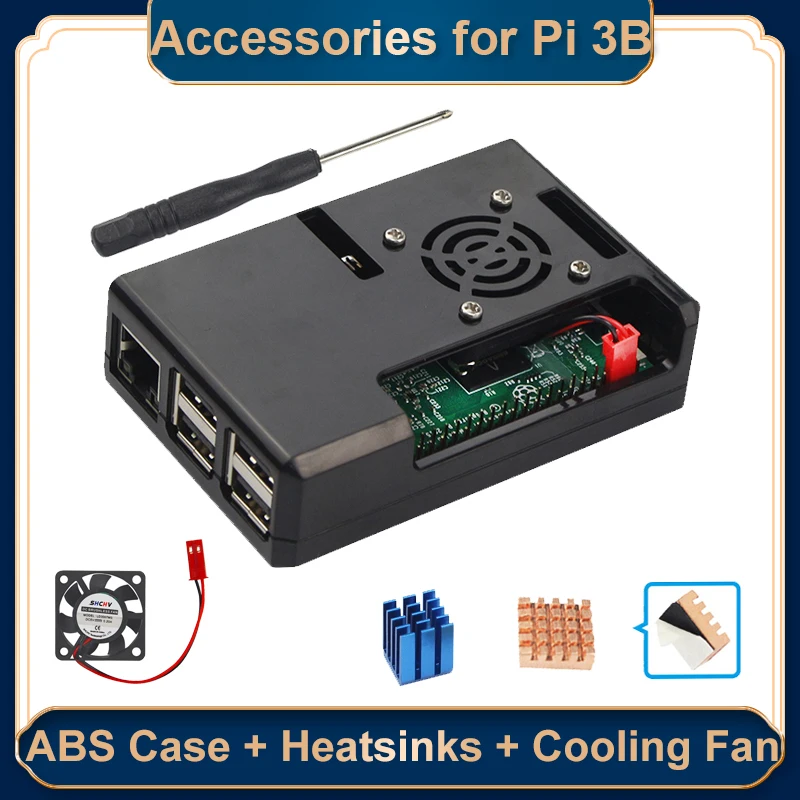 

Чехол для Raspberry Pi 3 B Plus из АБС-пластика, черный/прозрачный корпус с охлаждающим вентилятором, радиаторы, комплект охлаждения для телефона