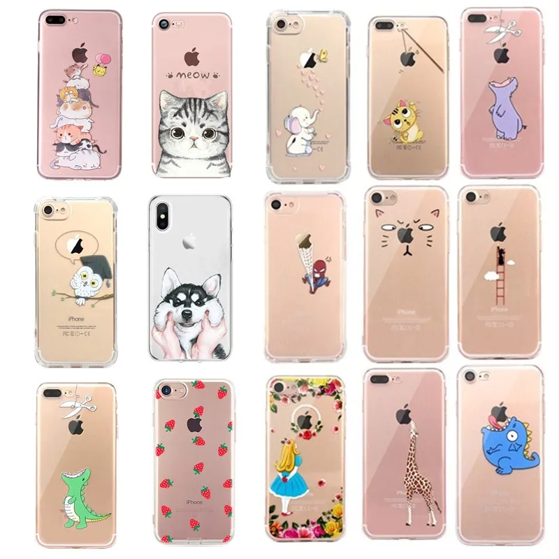 Чехол для Телефона iPhone 7 8 Plus мягкий чехол из ТПУ с животными 6 6S X XS 5 5SE SE 2020 чехлы