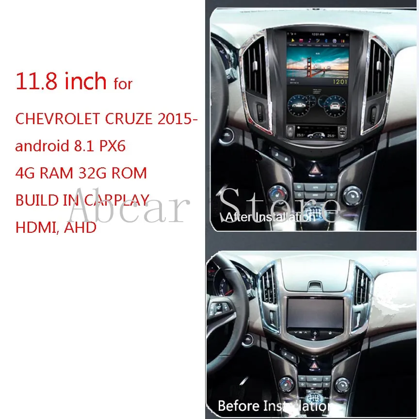 11,8 дюймов Tesla стиль Android 8,1 dvd-плеер для автомобиля gps навигация для chevrolet cruze-стерео Мультимедиа Радио PX6 CARPLAY