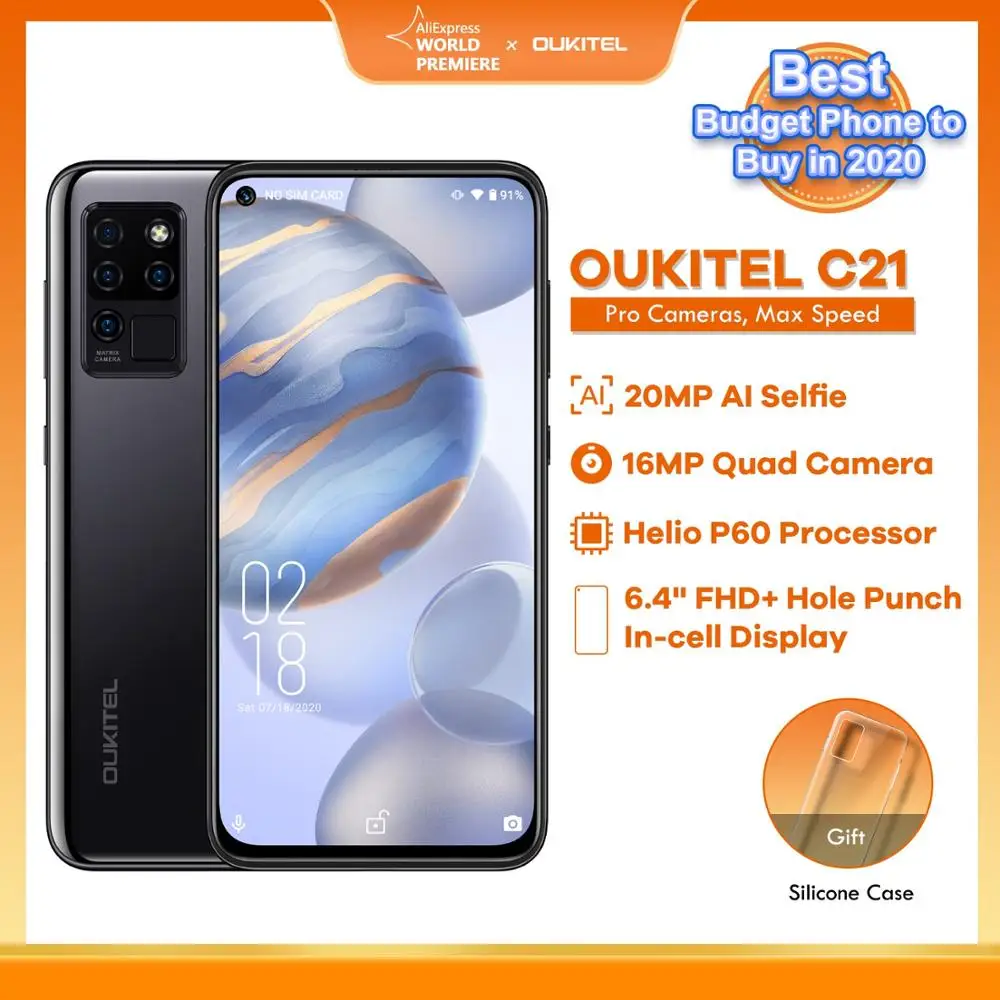 OUKITEL C21 Quad Camera 20MP Selfie Helio P60 6.4'