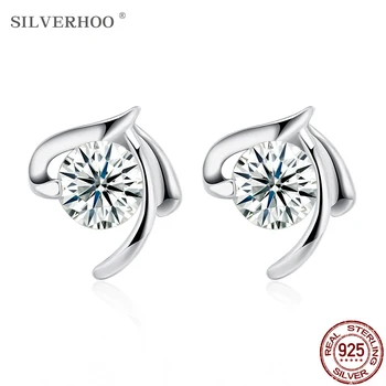 

SILVERHOO Earrings For Women 2020 Statement Fashion Design Zircon Small Studs S925 Sterling Silver Jewelry Hot Sale Wedding Gift