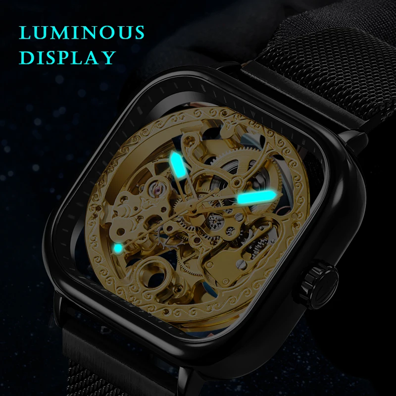 Роскошные FORSINING деловые автоматические механические часы мужские прозрачный чехол с магнитным ремешком Мужские наручные часы золотые часы скелетоны