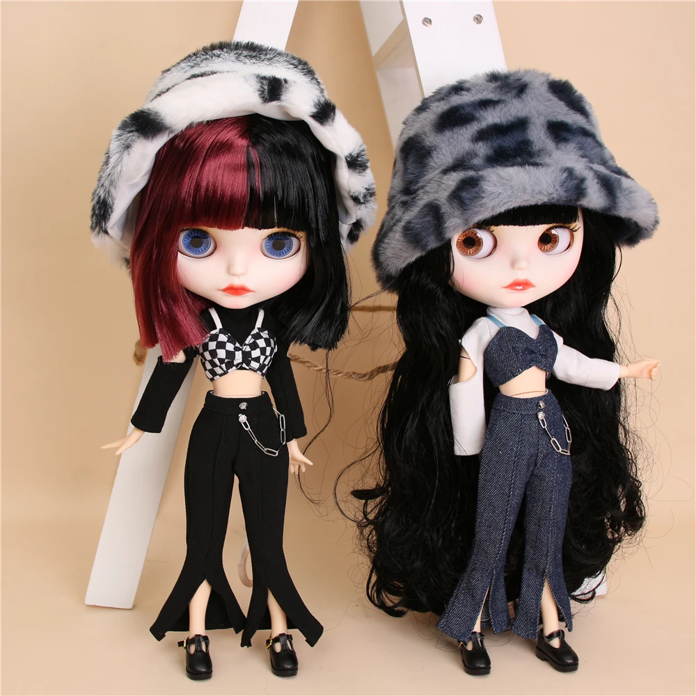 Neo Blythe Doll Cropped Top Shirt Bra with Bell Bottom Pant & Leopard Hat 2