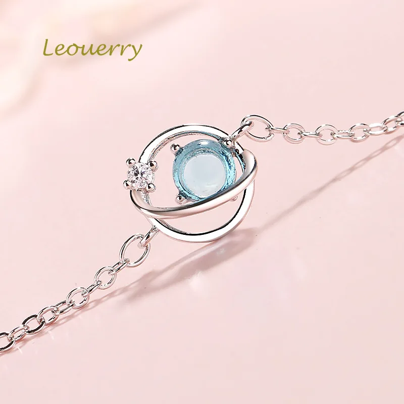Leouerry, 925 пробы, серебряный, голубой, Вселенная, планета, браслет, звездное небо, Аврора, браслеты для женщин, элегантные ювелирные изделия, подарки